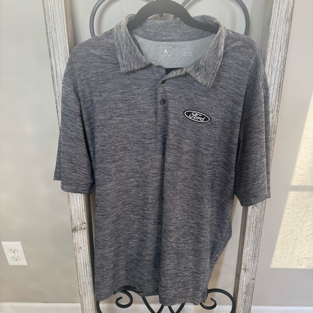 Antigua Oval Ford Logo Gray Short Sleeve Polo Shirt Size Extra Large‎